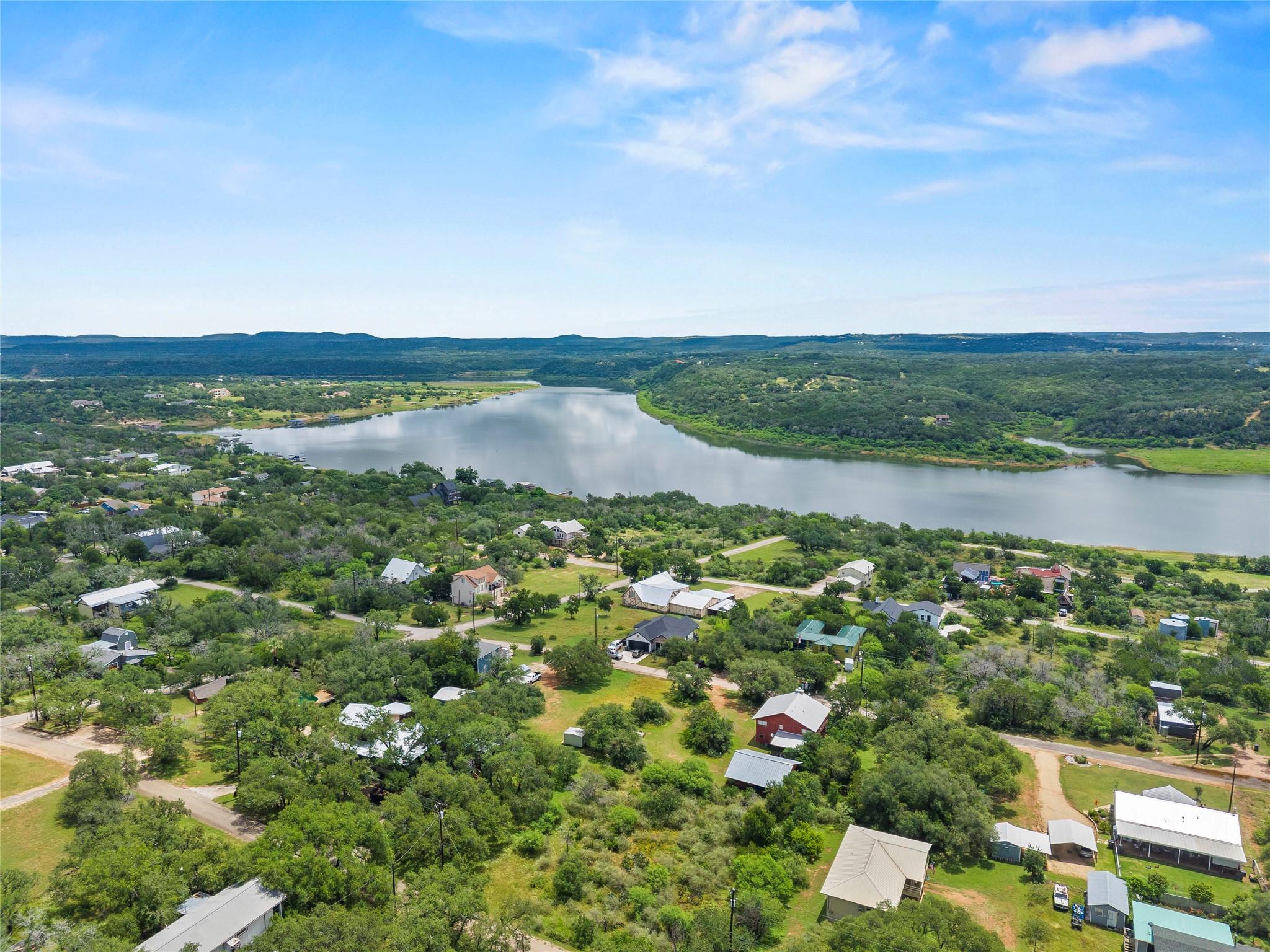 An aerial perspective reveals a serene waterfront