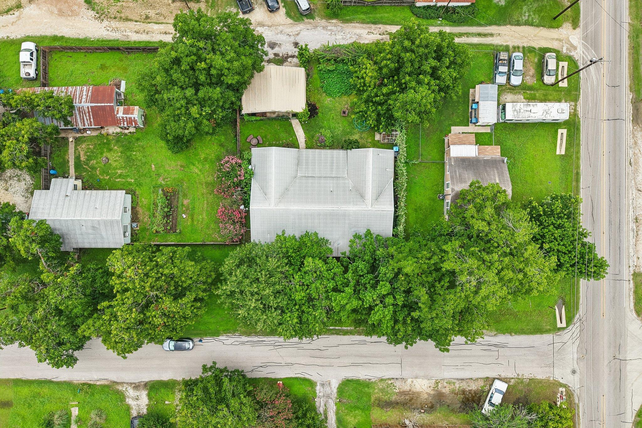 An aerial perspective showcases a residential are
