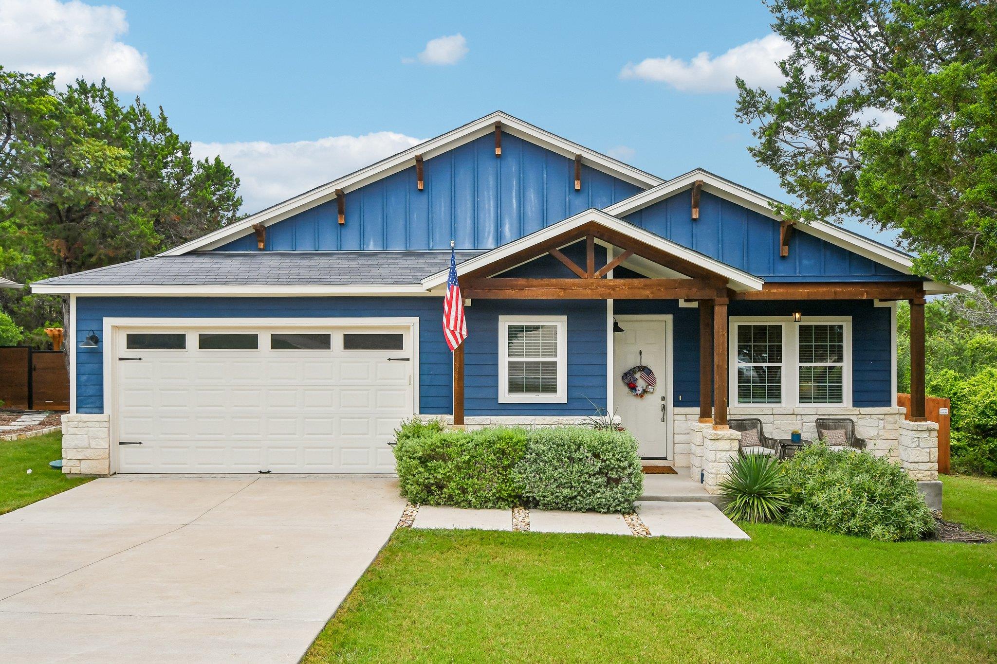 A welcoming front exterior showcasing a bold blue