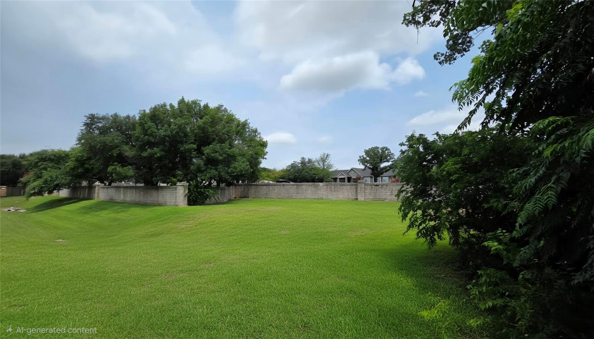 A spacious green expanse bordered by a low-profil