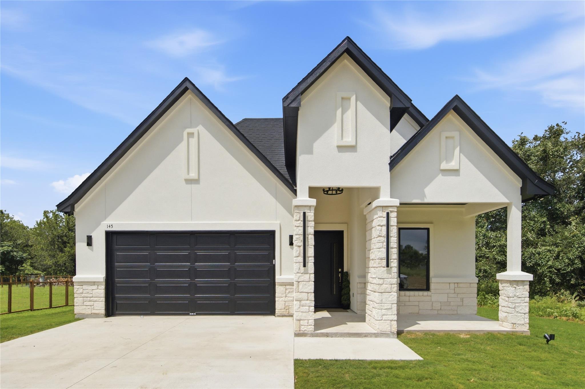A striking modern facade with contrasting white s