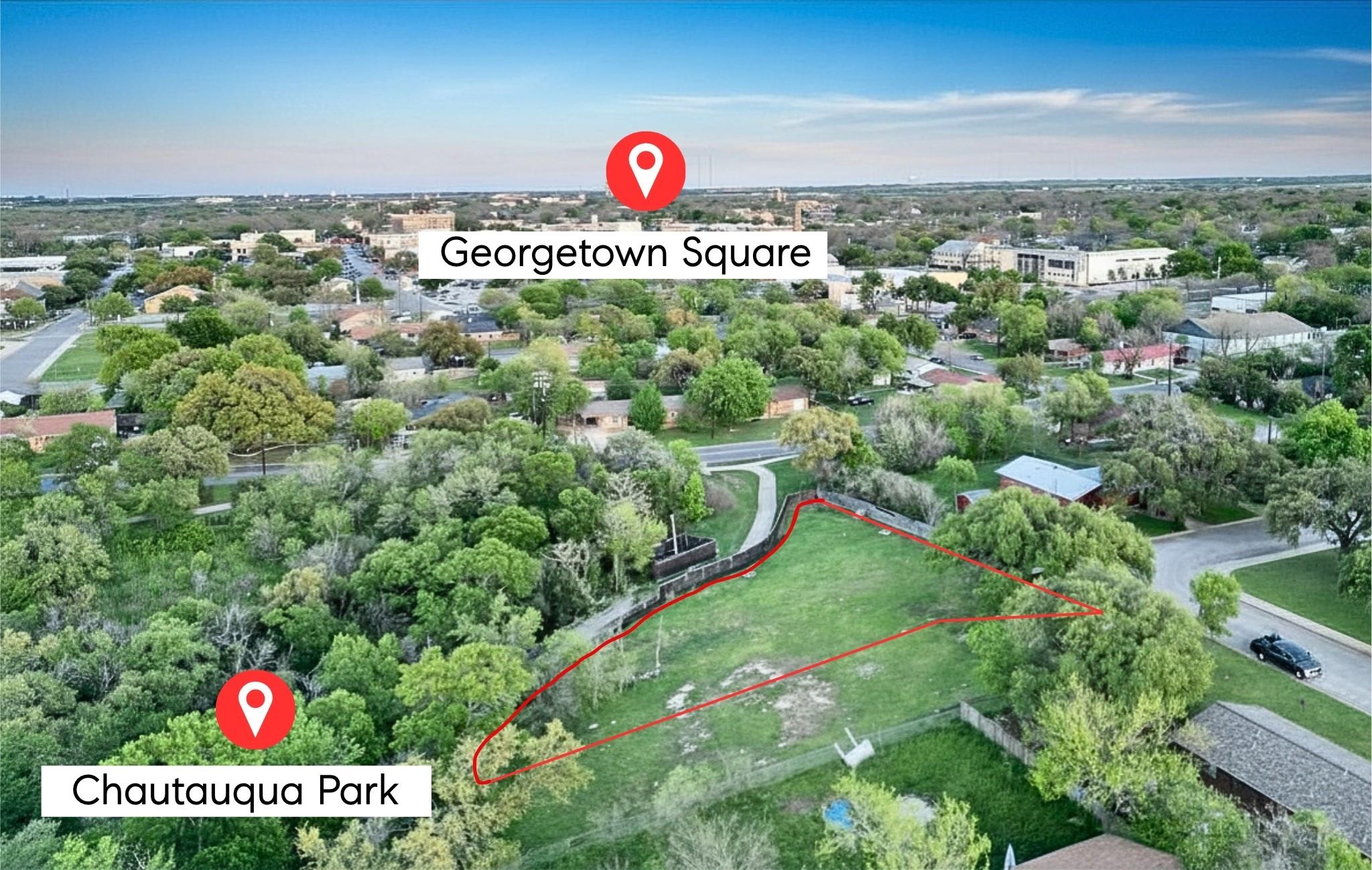 An aerial perspective reveals a prime lot within 