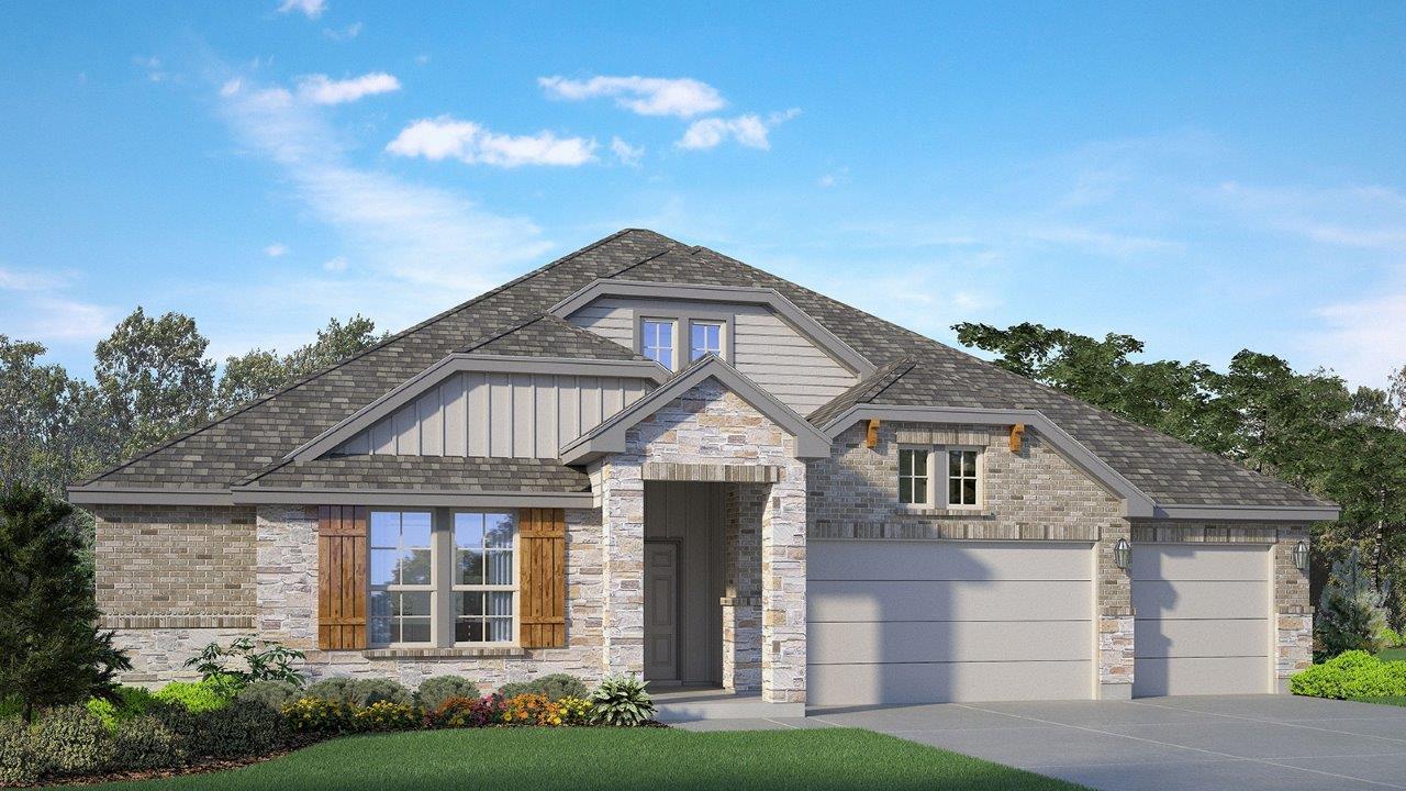 An inviting exterior with a blend of brick and st