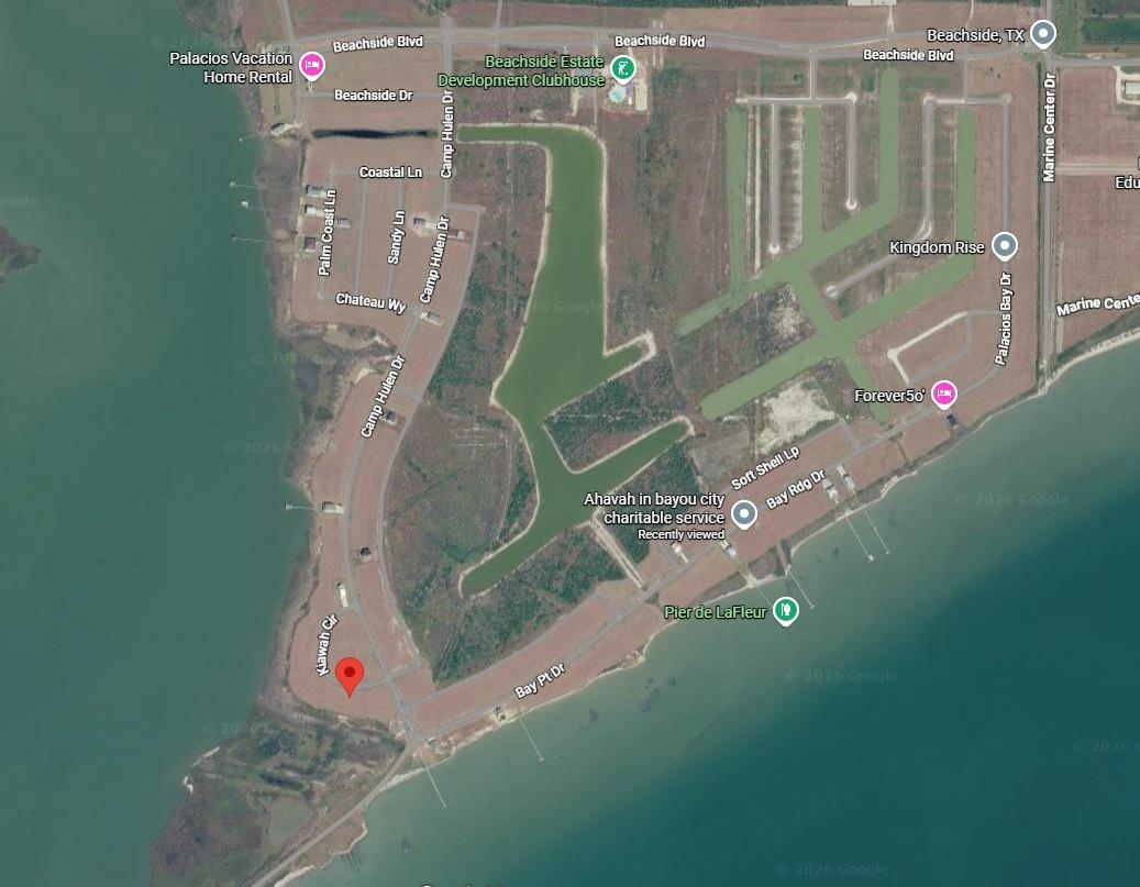 An aerial perspective showcases the coastal commu
