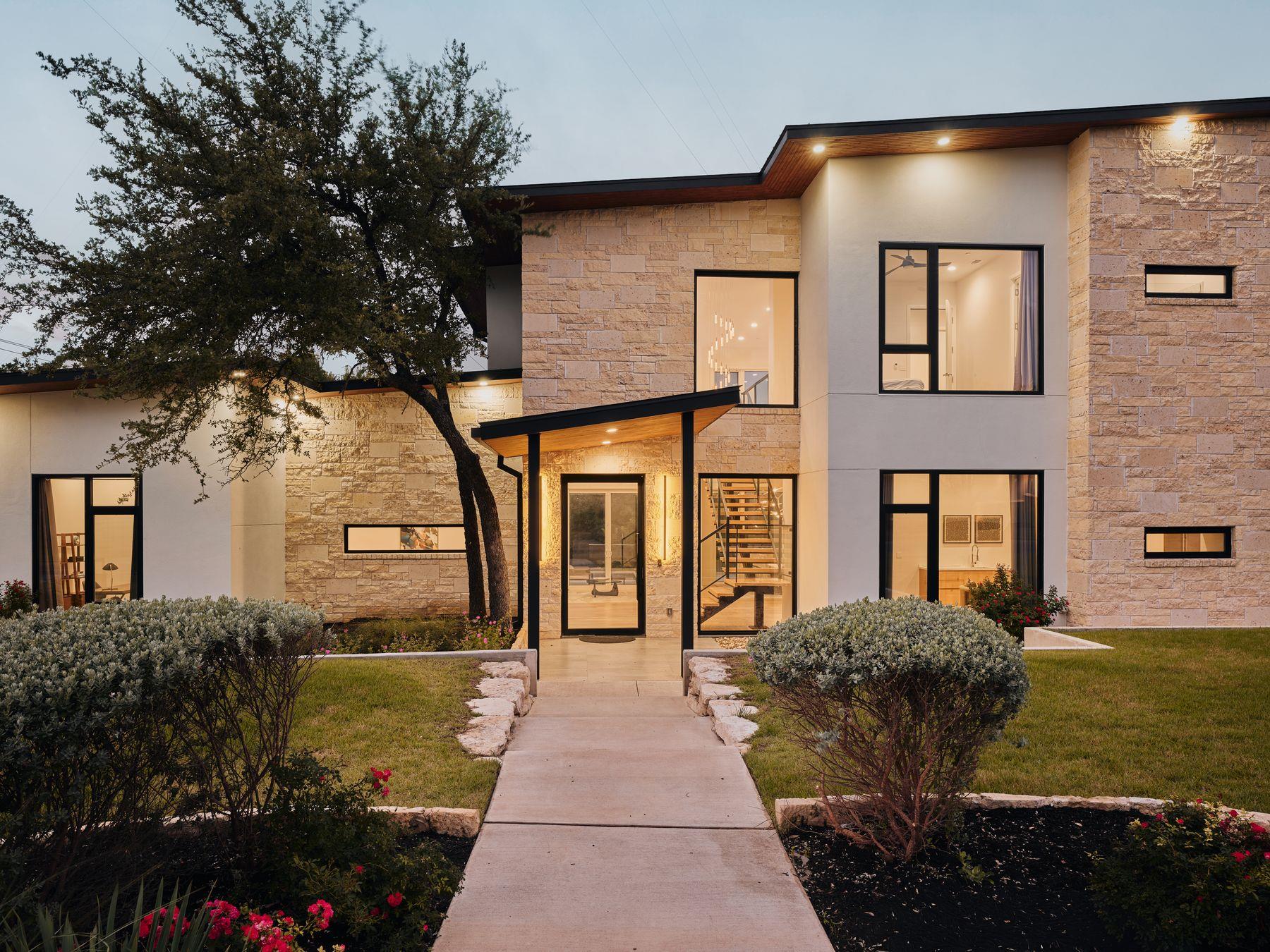 Modern architecture with a mix of natural stone a
