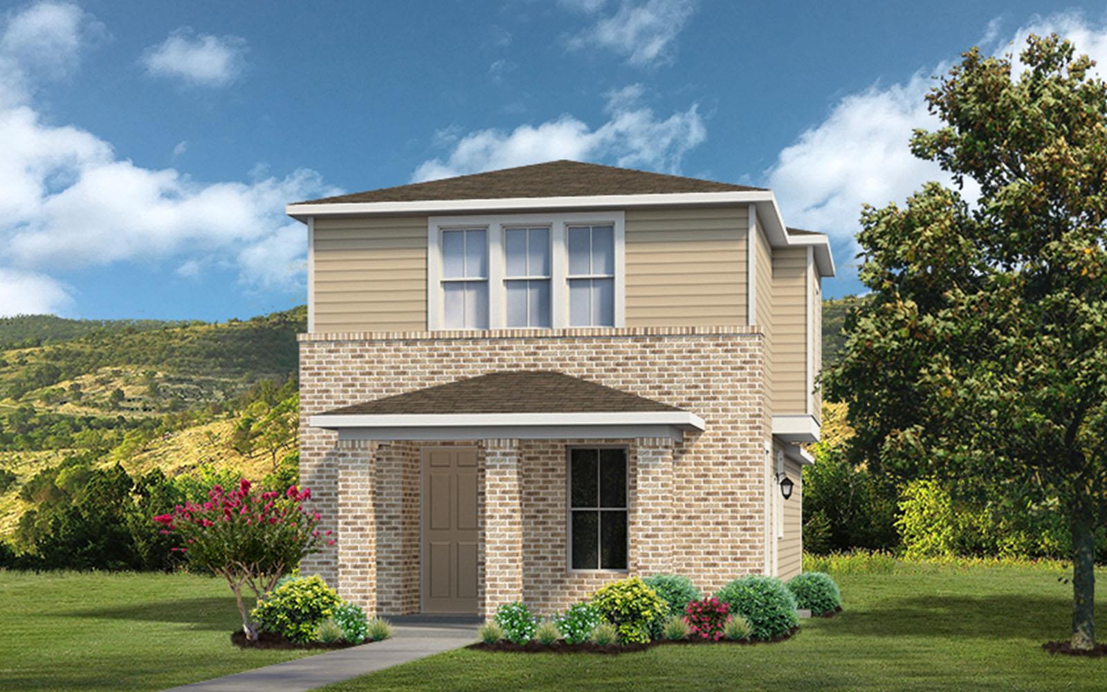 A quaint residence featuring a brick facade and w