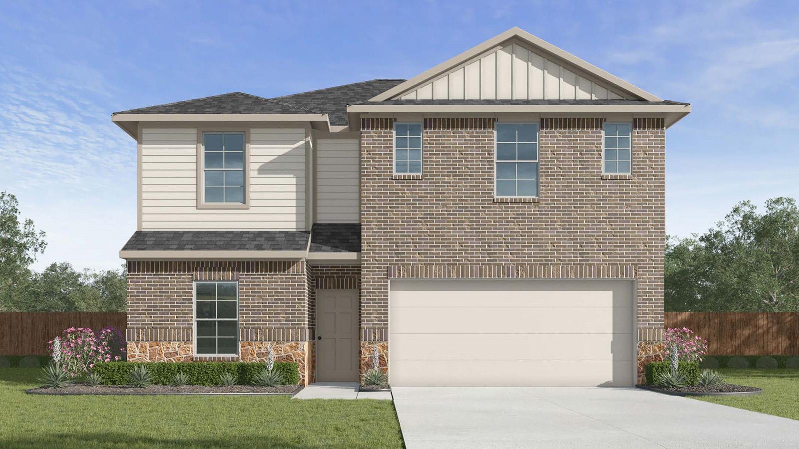 A classic brick and siding two-story home with an