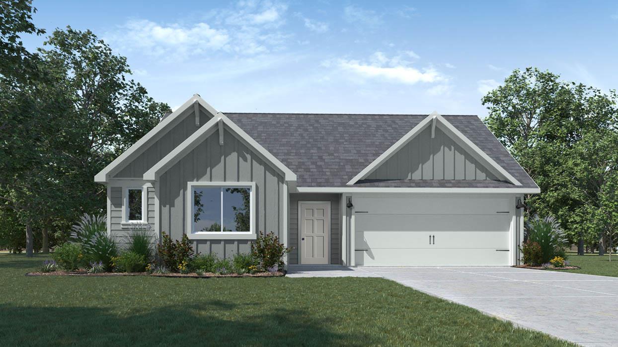 Crafted with board and batten siding, this single