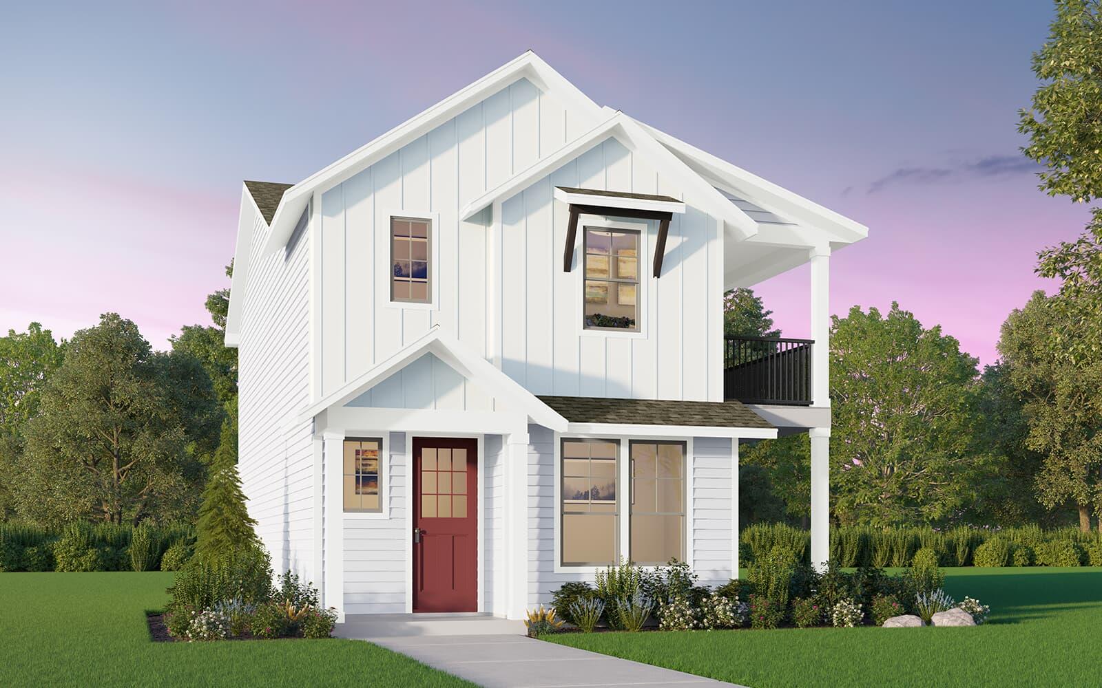 Board and batten siding frames this crisp home, c
