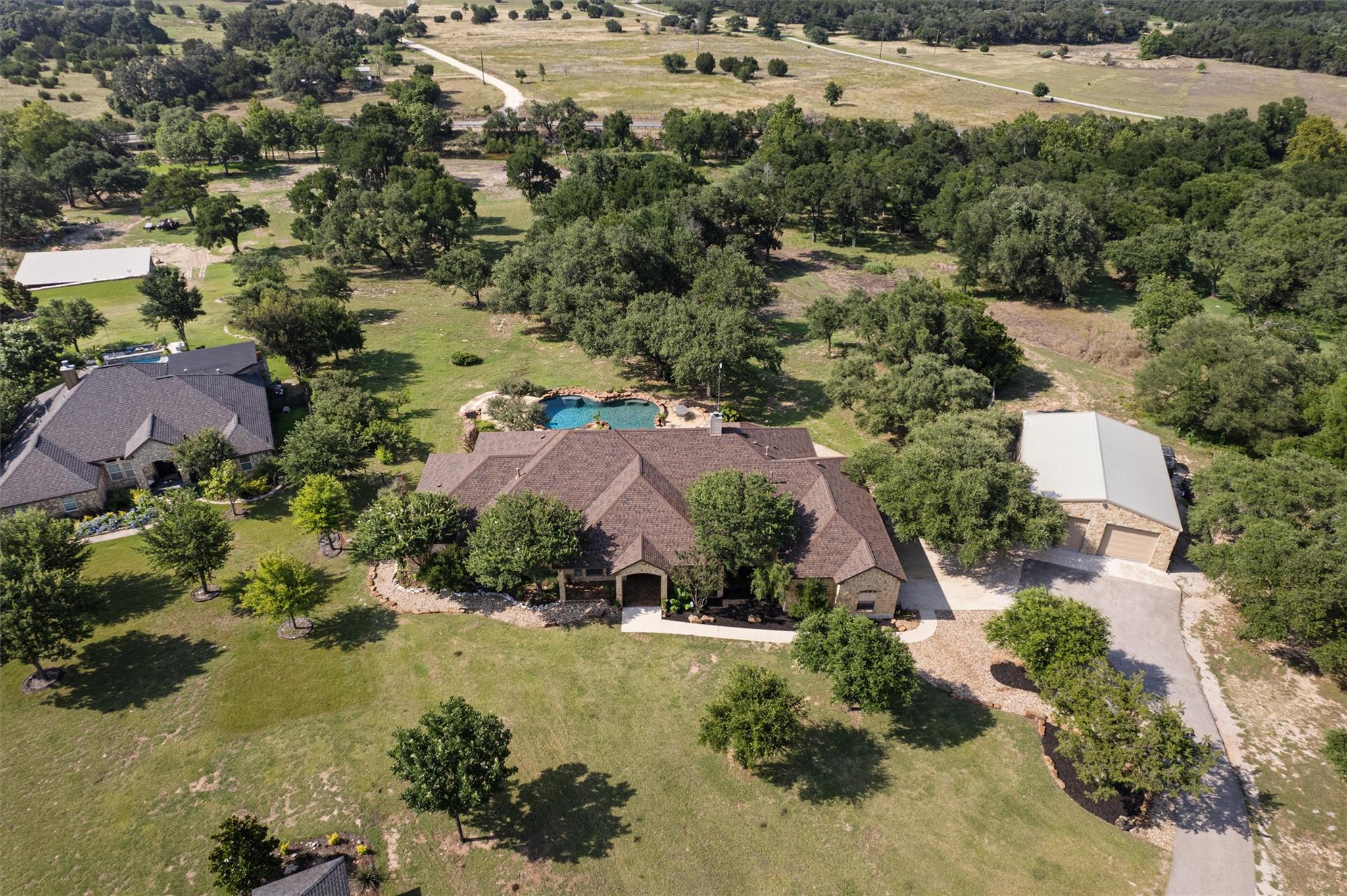 An aerial perspective reveals a private estate, f