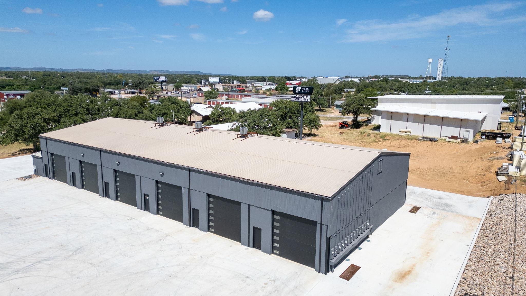 An aerial view showcases this modern commercial b