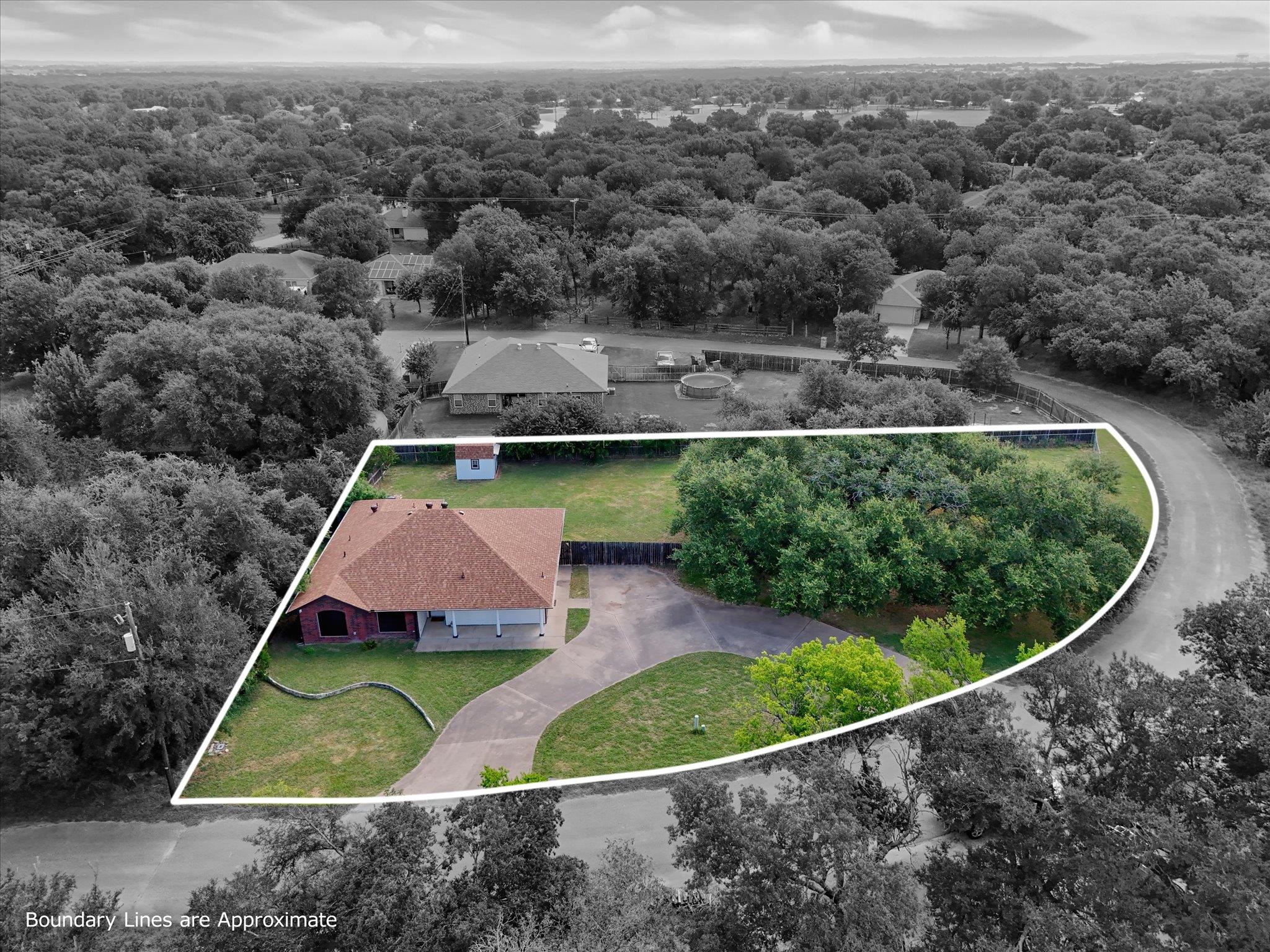 An aerial perspective reveals a private dwelling 