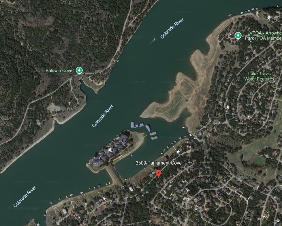 An aerial perspective reveals a serene waterfront