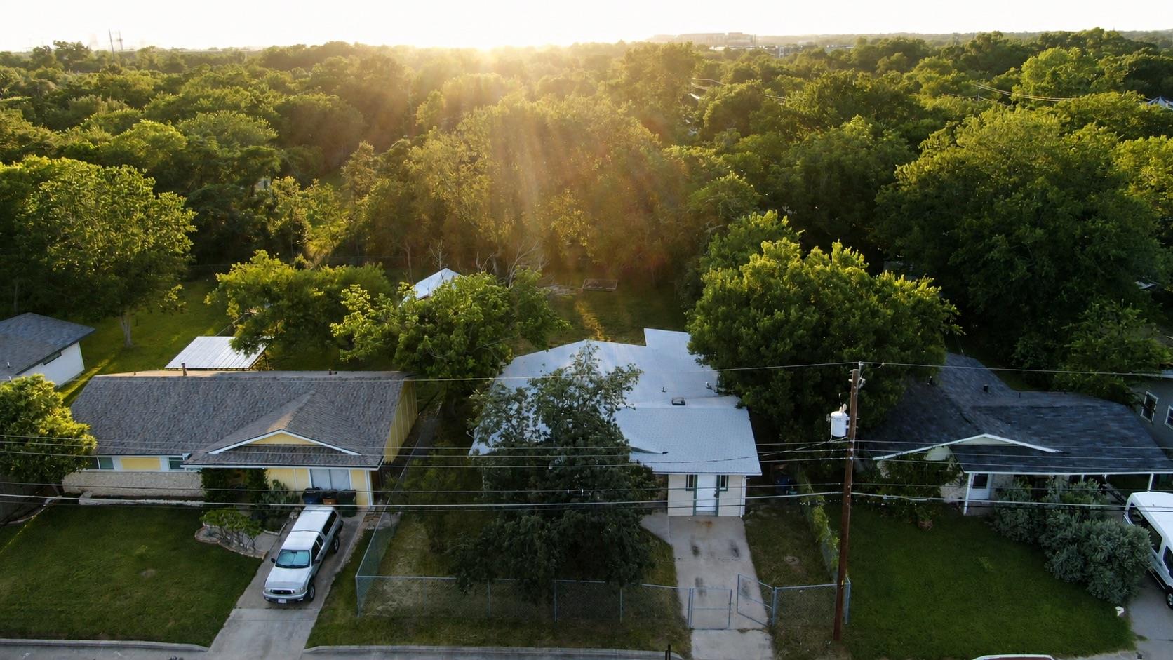 An aerial perspective reveals a quiet neighborhoo
