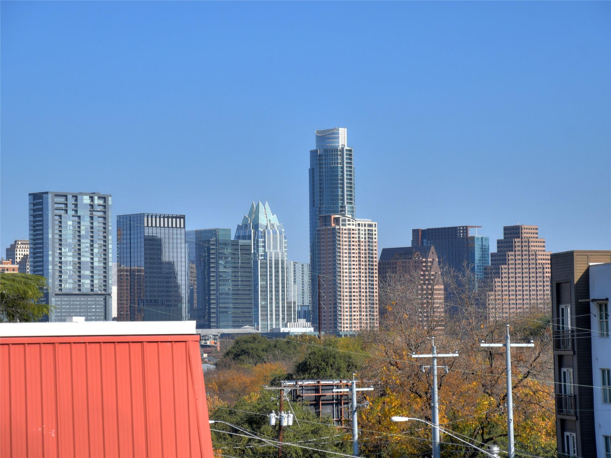 A dynamic urban skyline rises above the verdant a