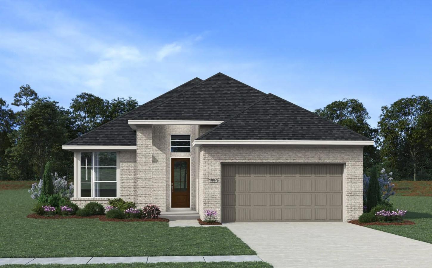 A welcoming facade with a neutral brick exterior 