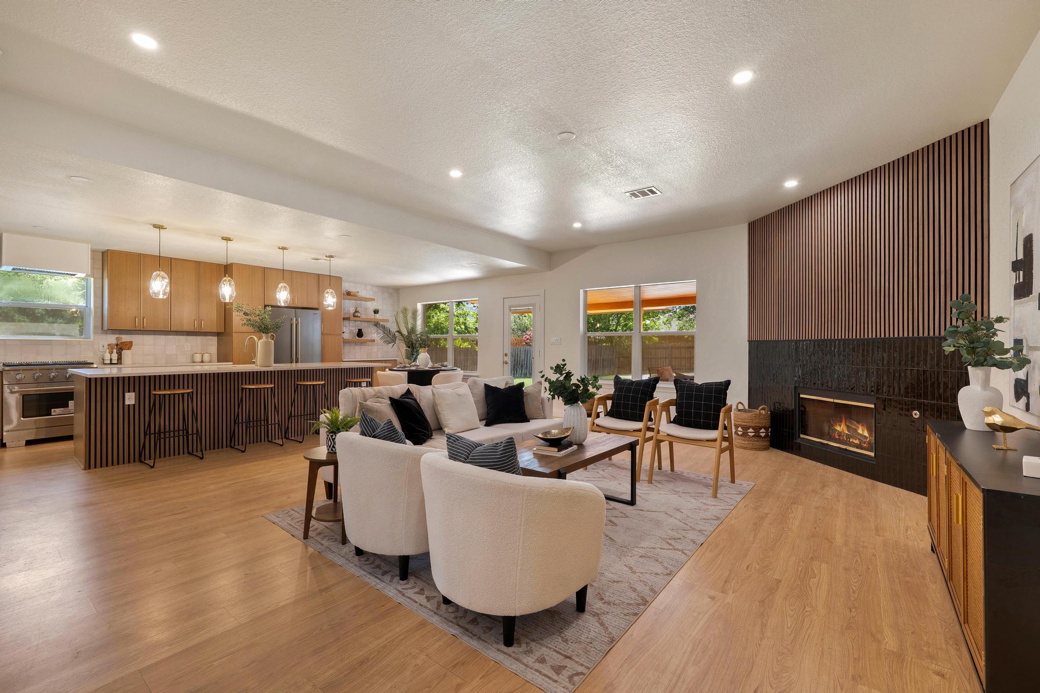 An inviting gathering space seamlessly connects t