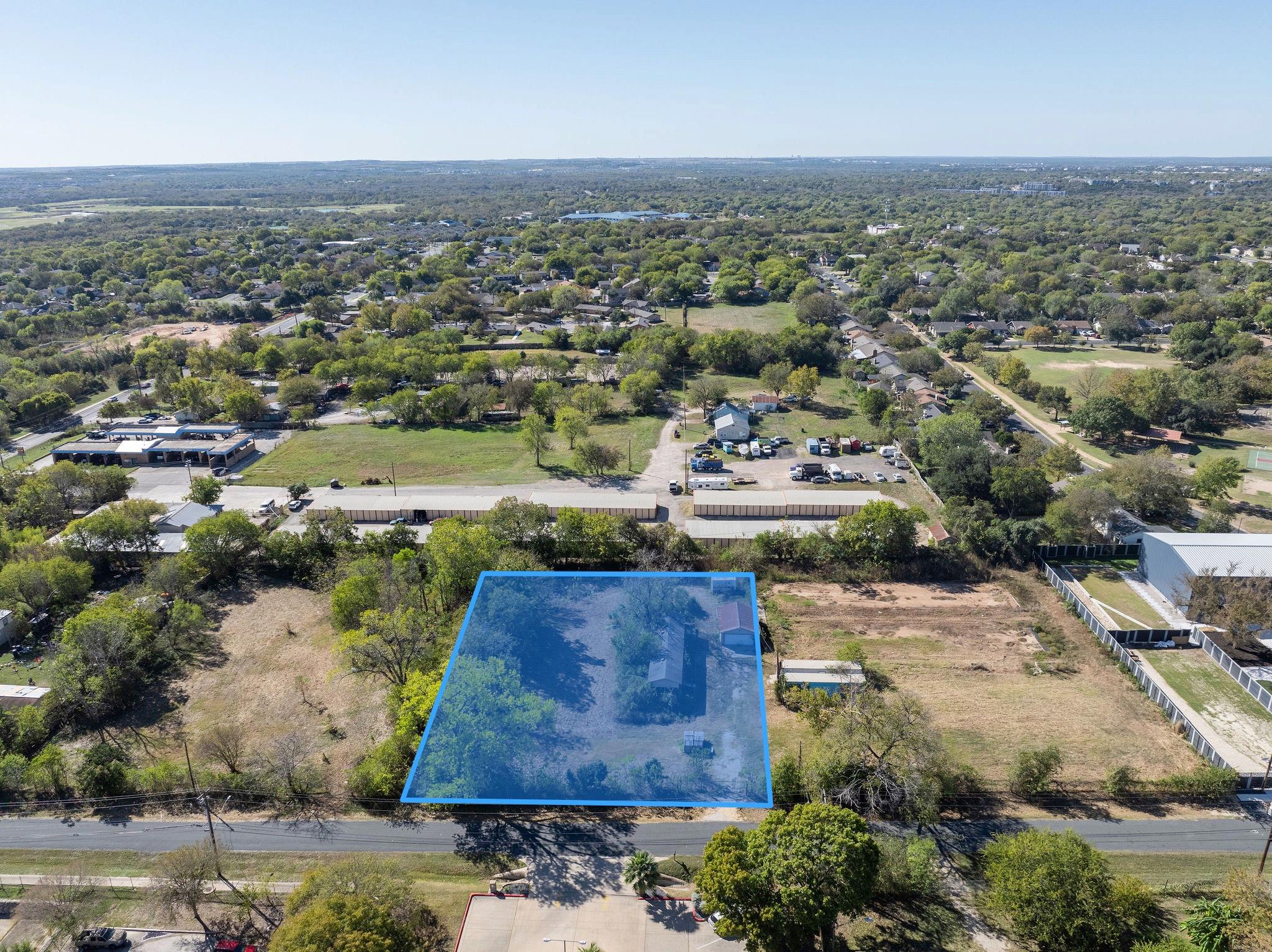 An aerial perspective reveals a prime lot with am