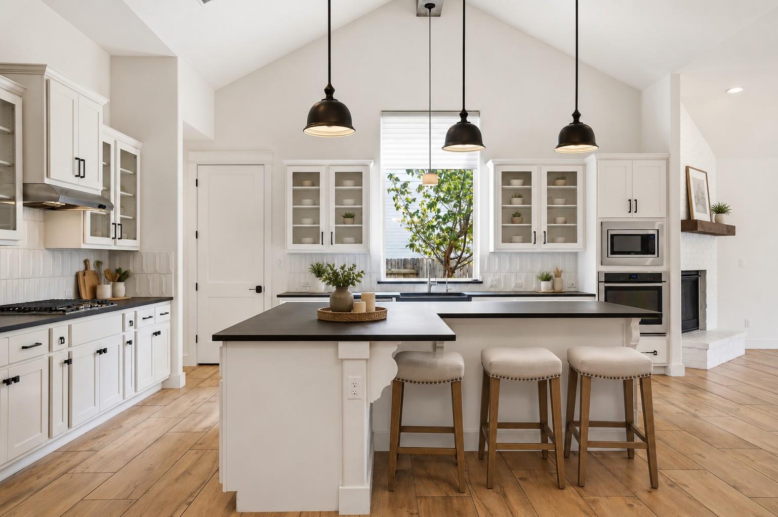 A well-lit culinary space showcases an elegant ki
