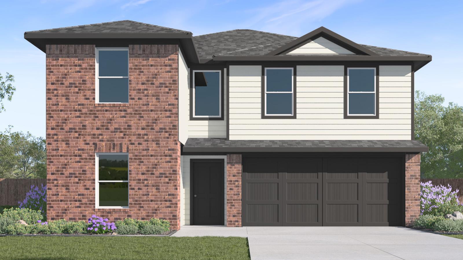 A striking exterior combines classic brick and mo