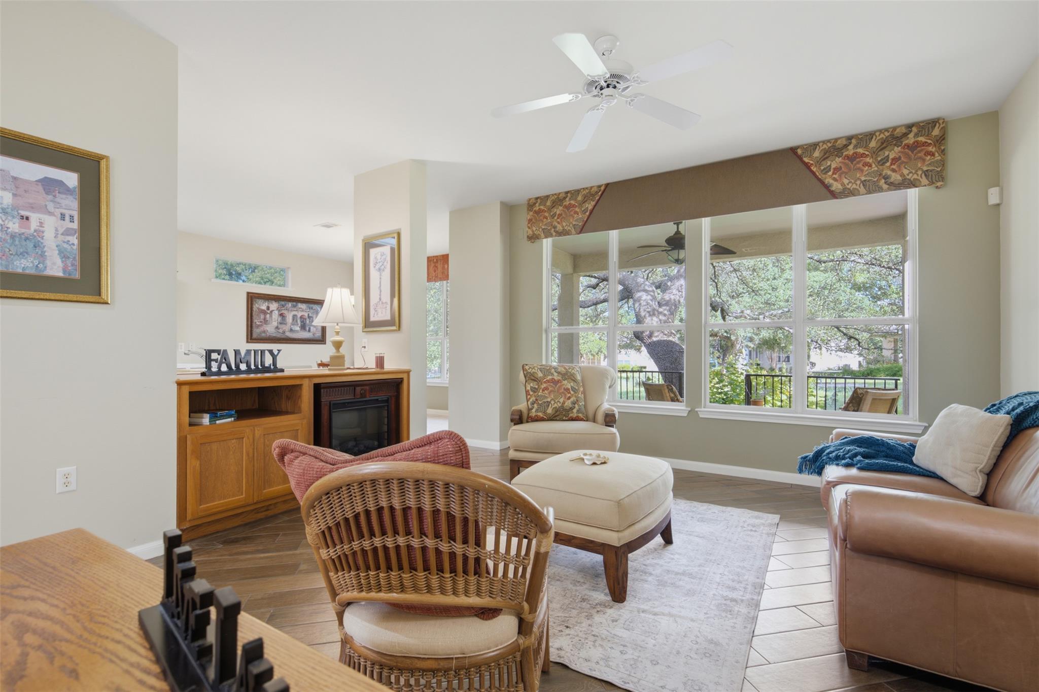 Bright, inviting living space features expansive 