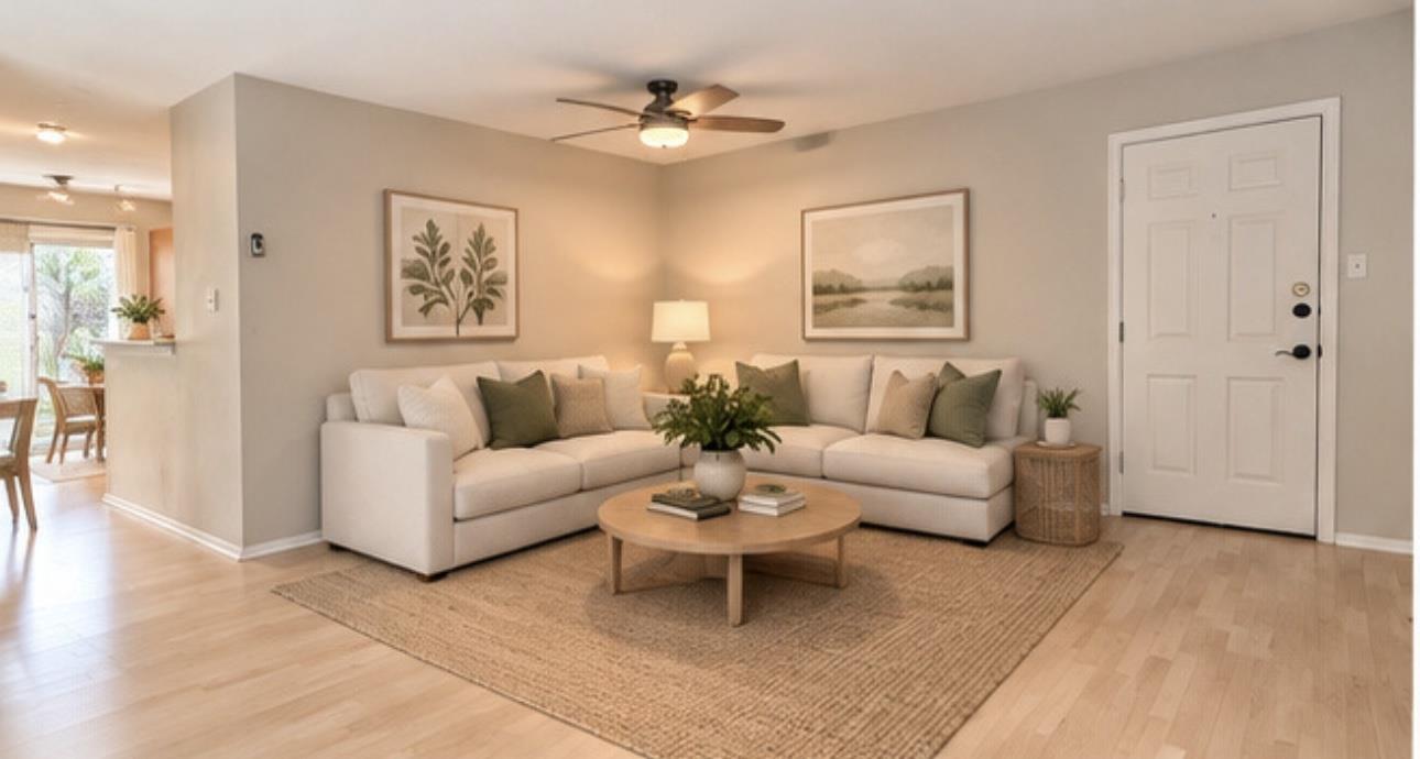 Smooth wood floors flow throughout this inviting 