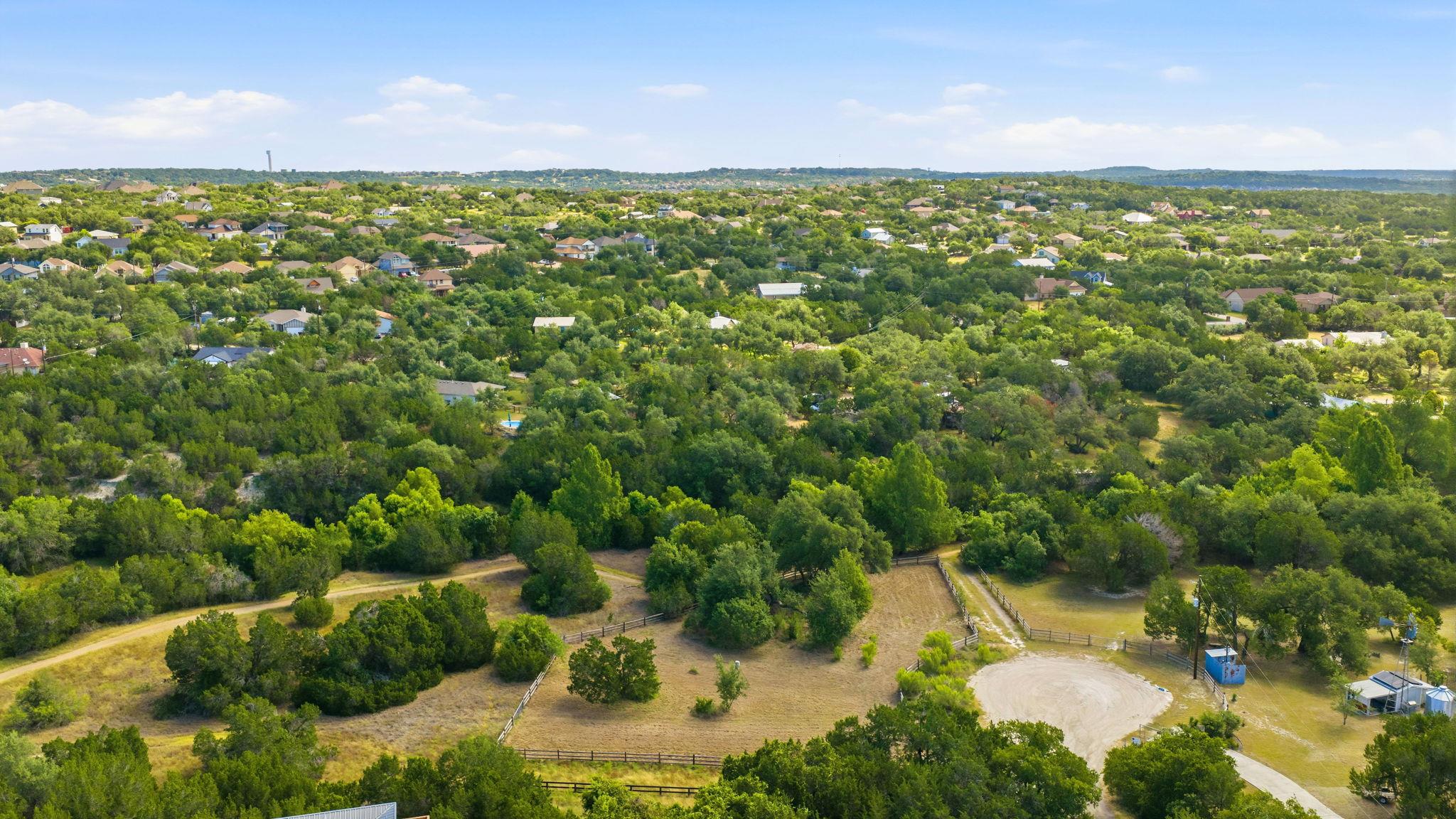 An aerial perspective reveals a verdant landscape