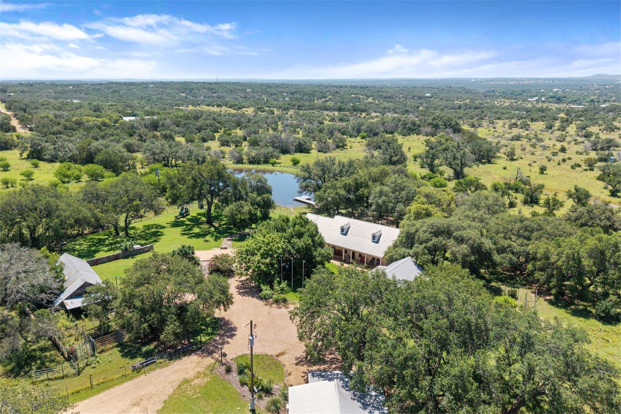 An aerial perspective reveals a serene countrysid