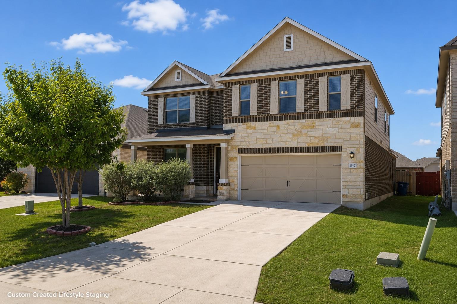A classic brick and stone facade welcomes you hom
