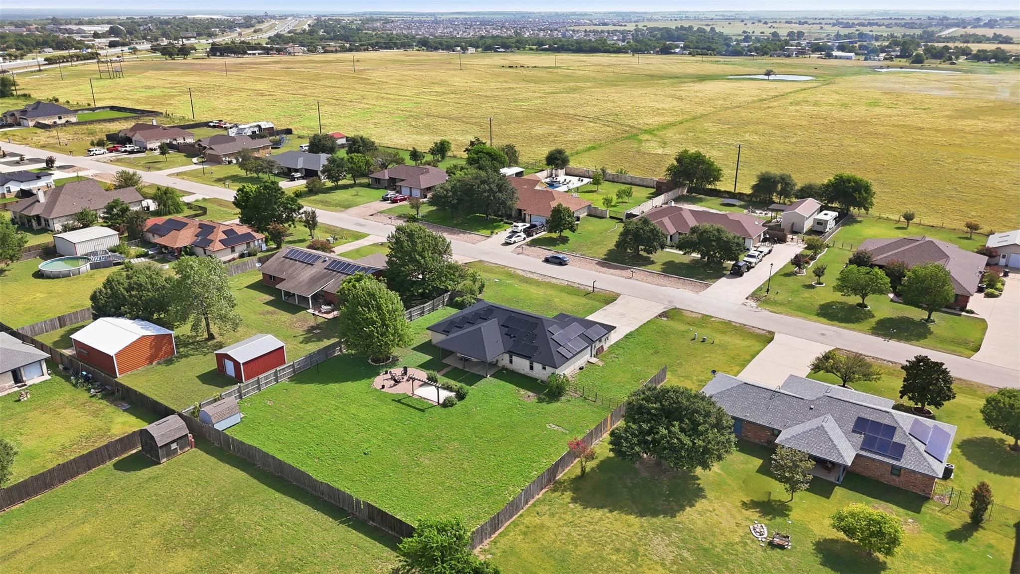 An aerial perspective reveals a serene neighborho