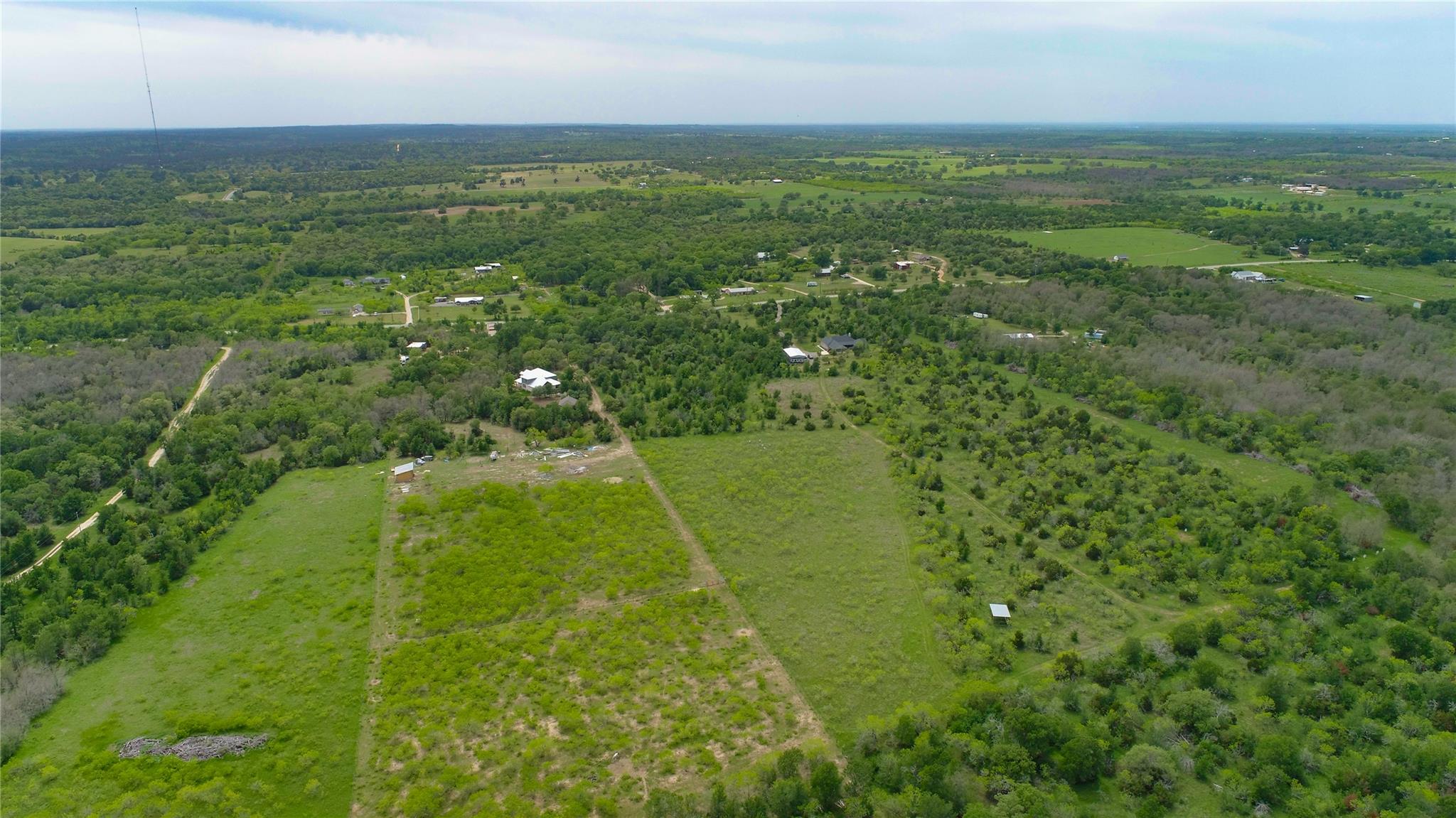 An aerial perspective reveals lush green landscap