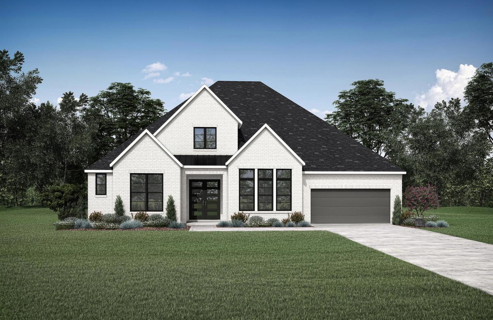 Modern brick home with sleek black windows, a pro
