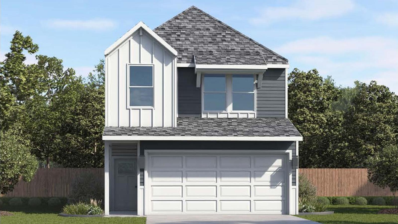 Contemporary two-story exterior with a two-car ga
