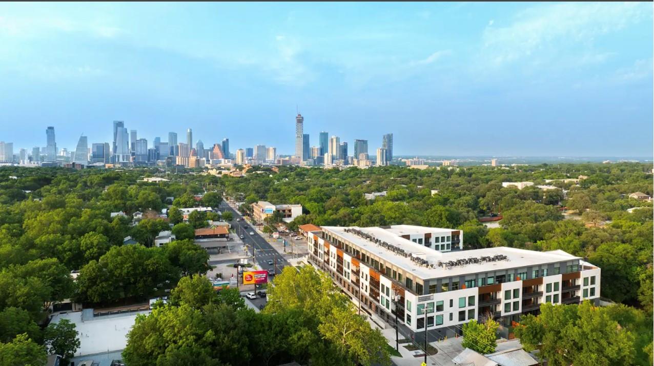 Panoramic views from this contemporary urban resi