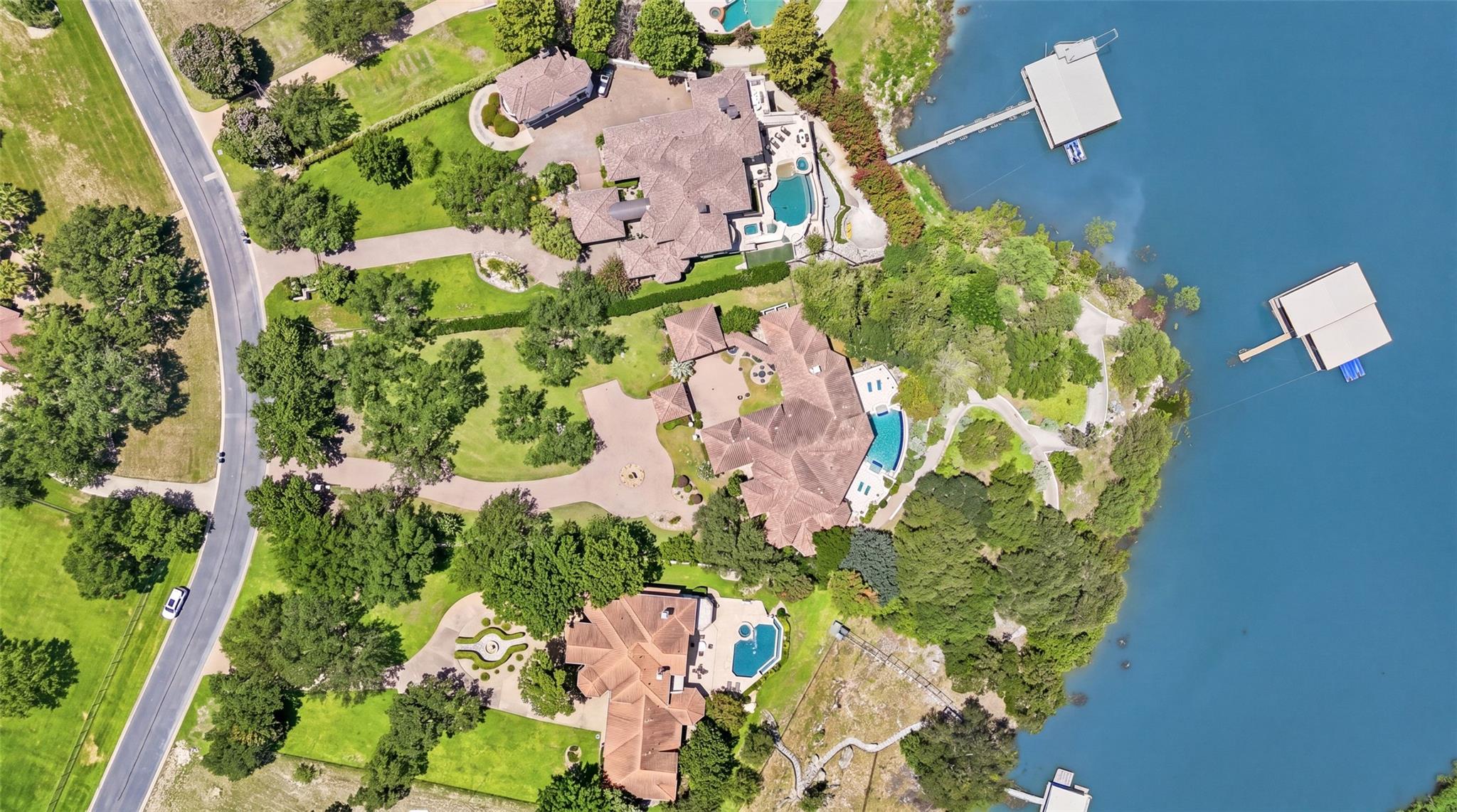 Aerial view captures sprawling estates with priva