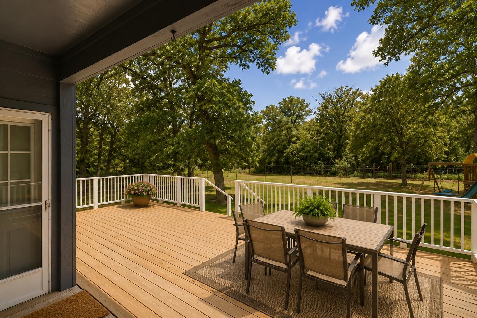 An inviting outdoor living space features a spaci