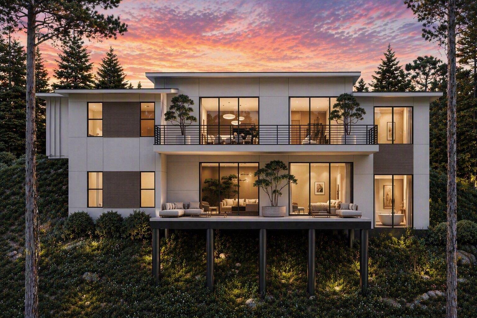 Modern hillside dwelling with spacious balconies 