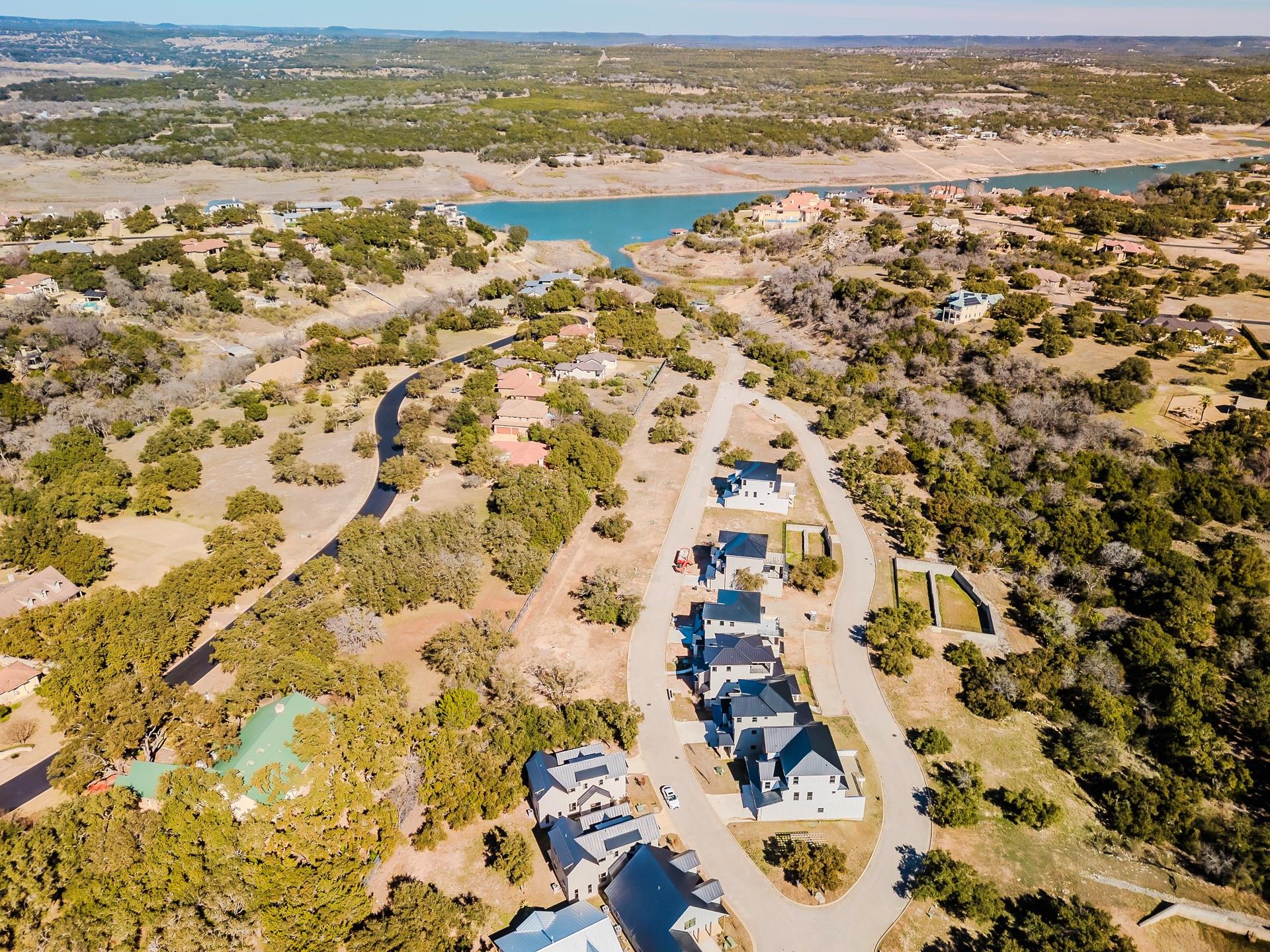 An aerial perspective reveals a winding road thro
