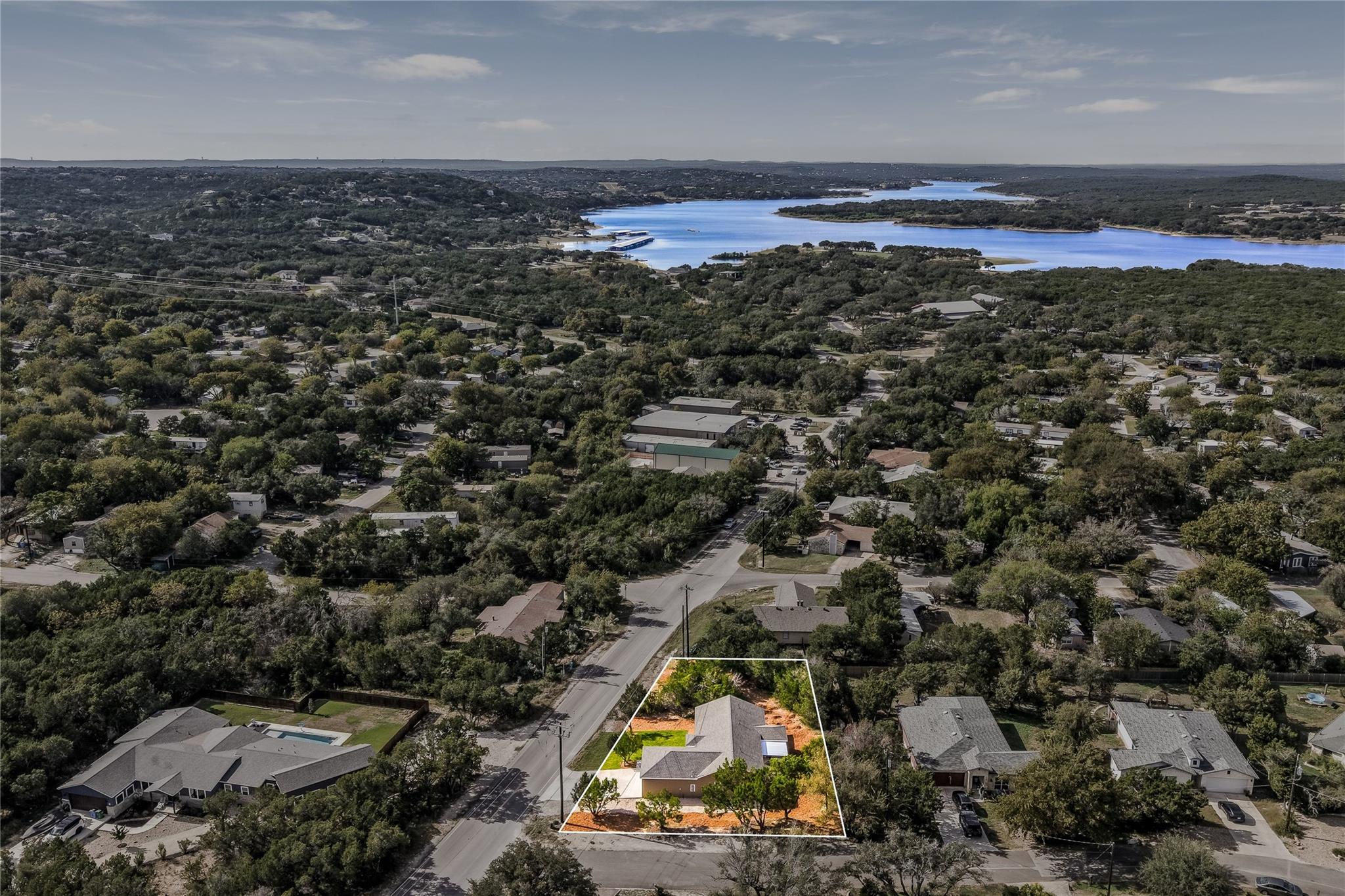 Aerial view showcases the property boundary nestl