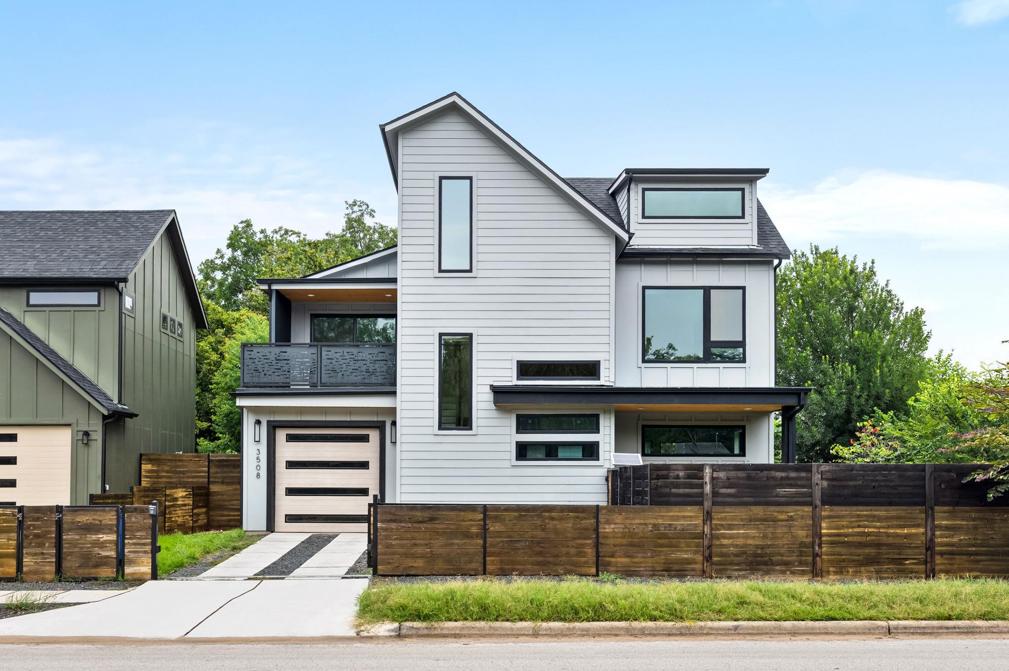 Modern facade with sleek lines and a contrasting 