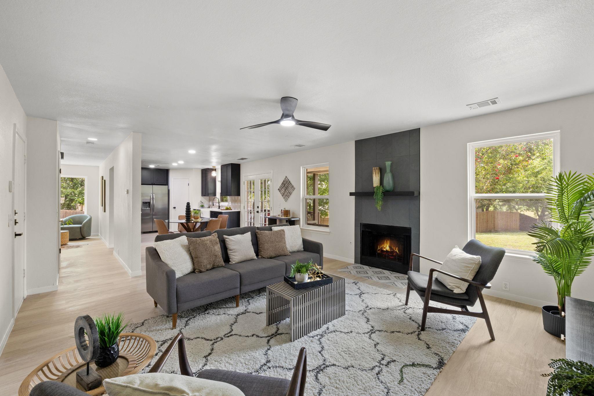 An inviting great room with an open floorplan sea