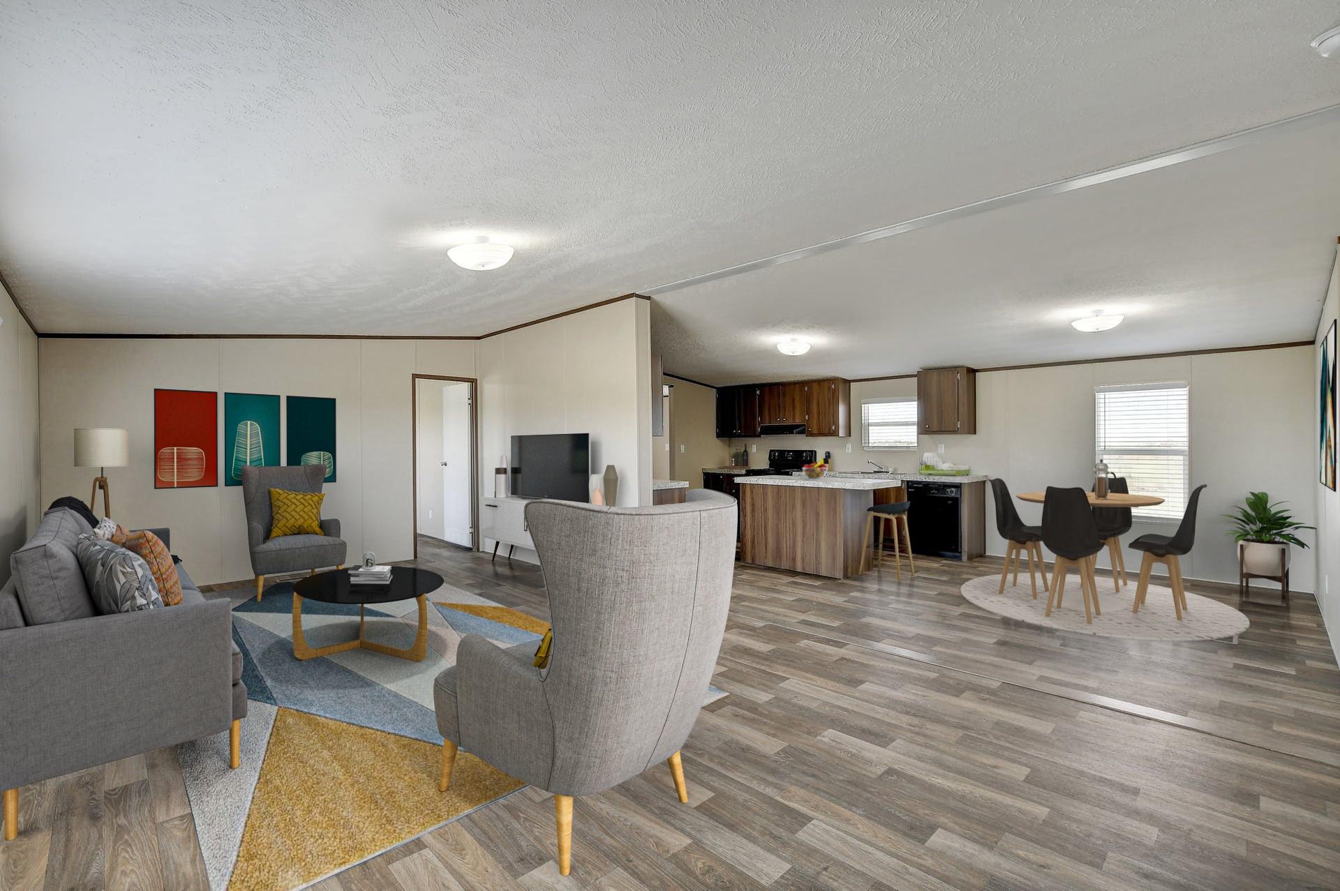 An open-concept design seamlessly connects the li