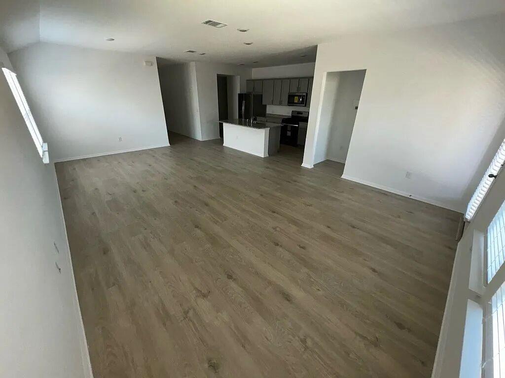A spacious, open-concept living area with durable