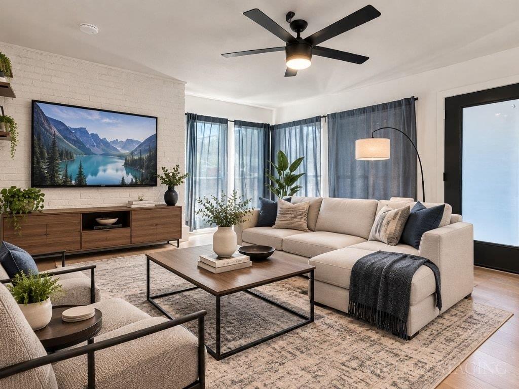 Relax in a generously sized living room featuring