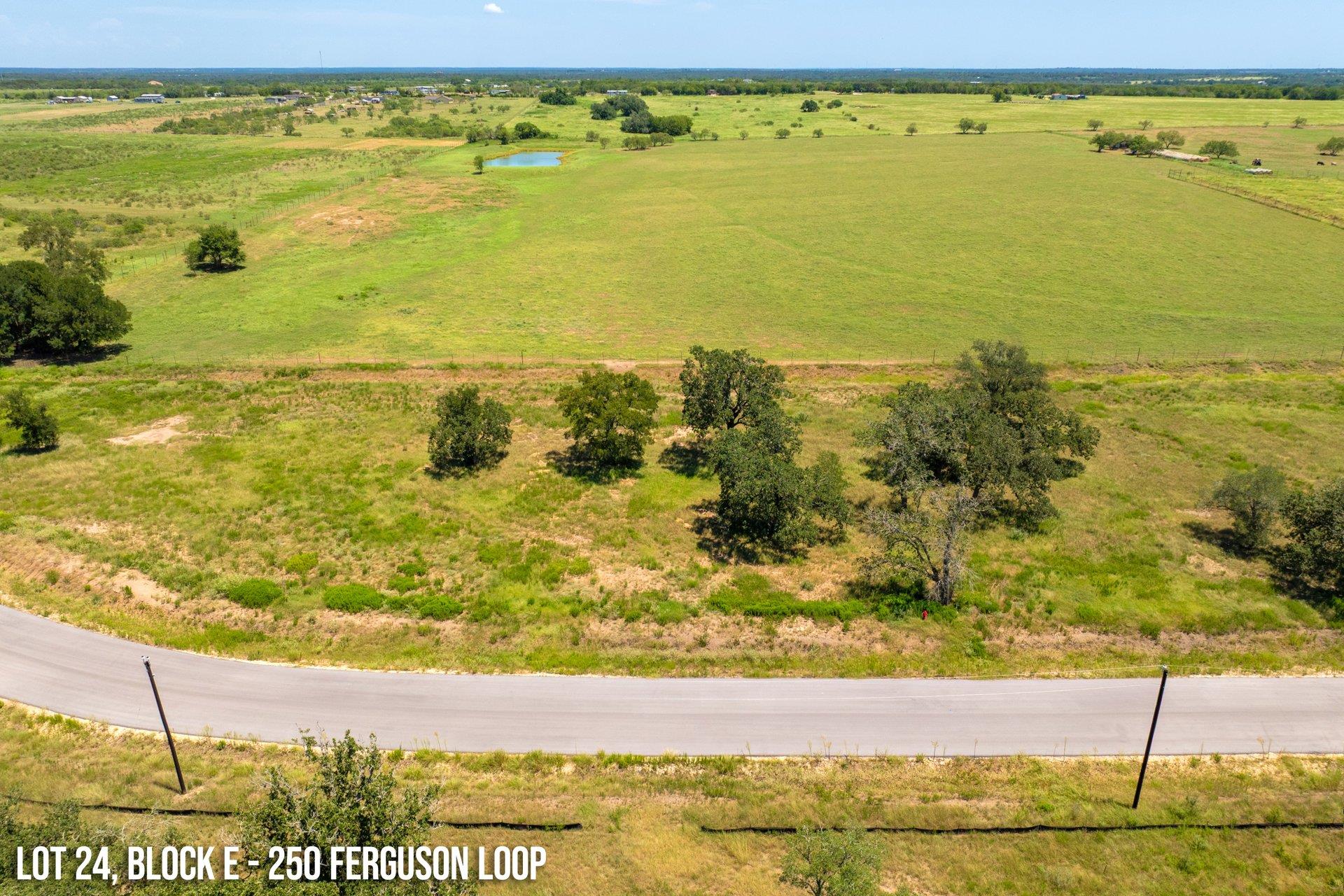 A rural landscape presents a paved road winding t