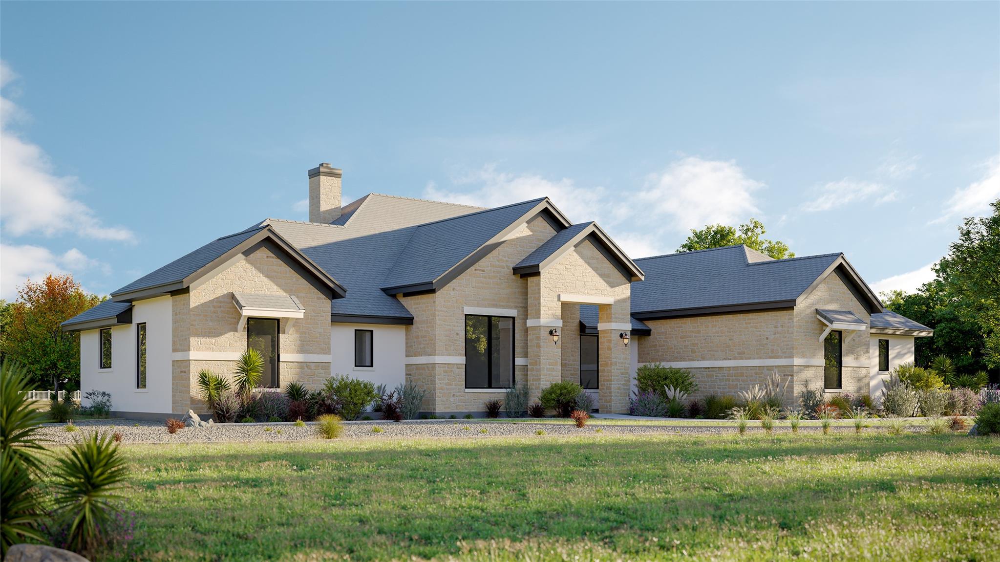 A sprawling ranch-style home presents a classic s