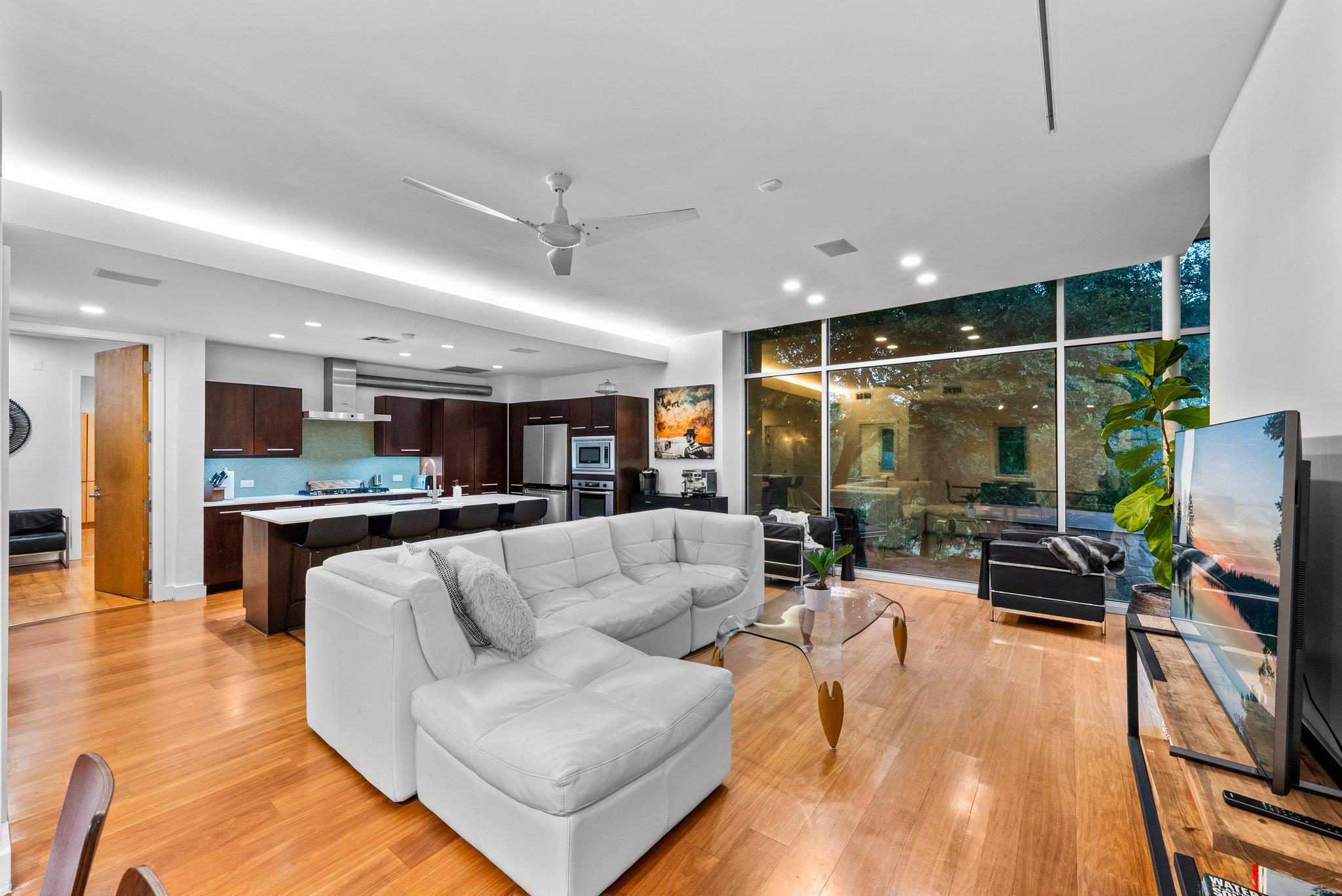A spacious, open-concept living area with abundan