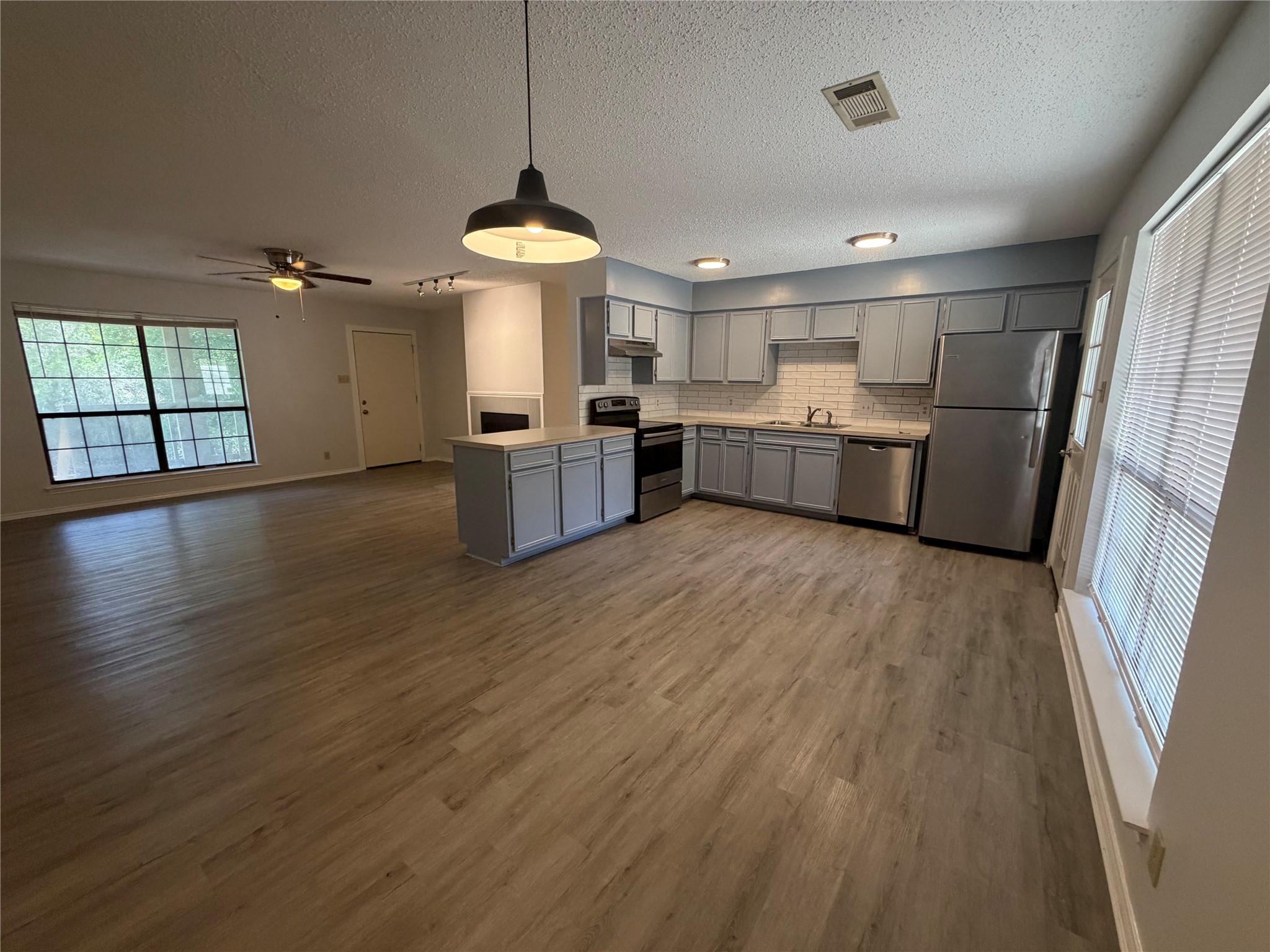 An open-concept living space with a contemporary 