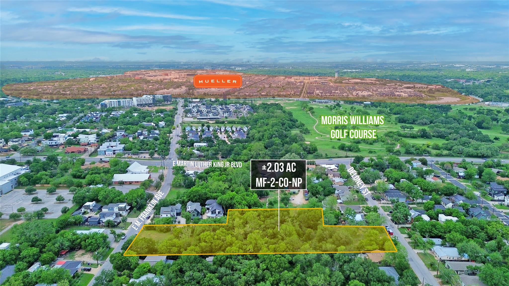An aerial perspective showcases a prime developme
