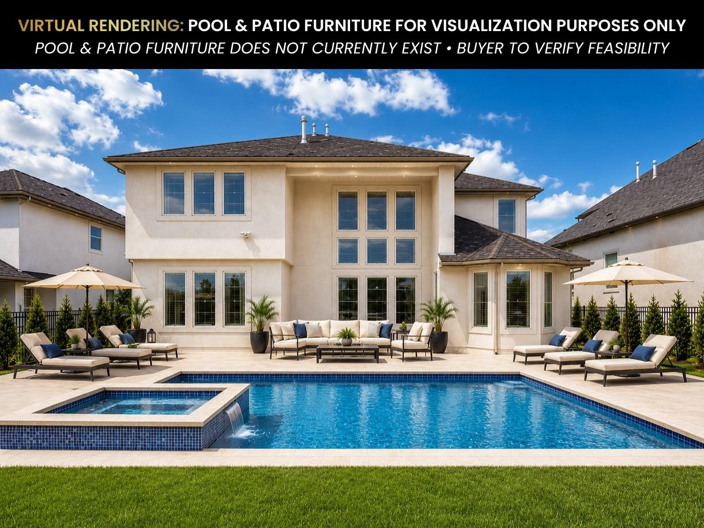 An inviting backyard pool and spa sit adjacent to
